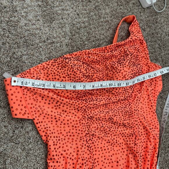 Panoply Orange Fitted Beaded Spandex One Shoulder Gown Prom Formal 10 - Picture 8 of 16